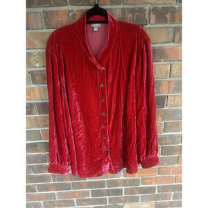 J Jill 3X  Faux Velvet Button Down Blouse Pink